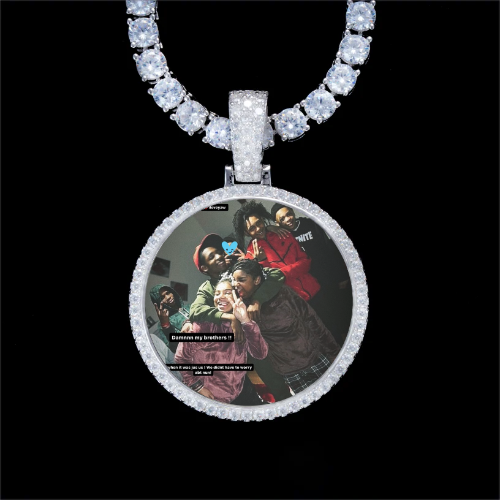 925S & VVS Moissanite 3D Circle Custom Picture Pendant