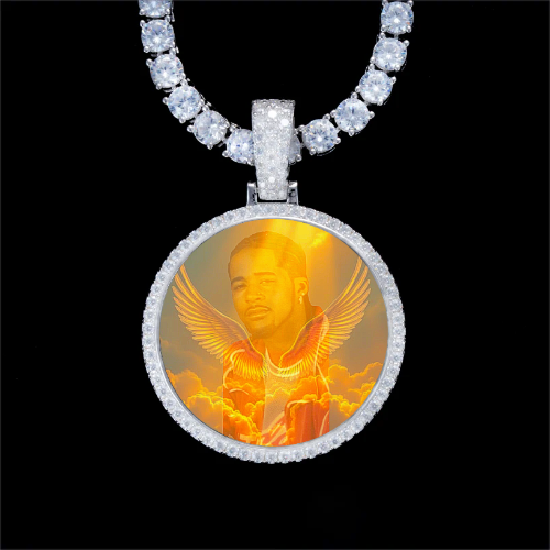 925S & VVS Moissanite 3D Circle Custom Picture Pendant