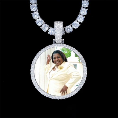 925S & VVS Moissanite 3D Circle Custom Picture Pendant