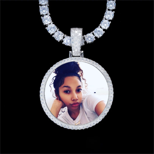 925S & VVS Moissanite 3D Circle Custom Picture Pendant