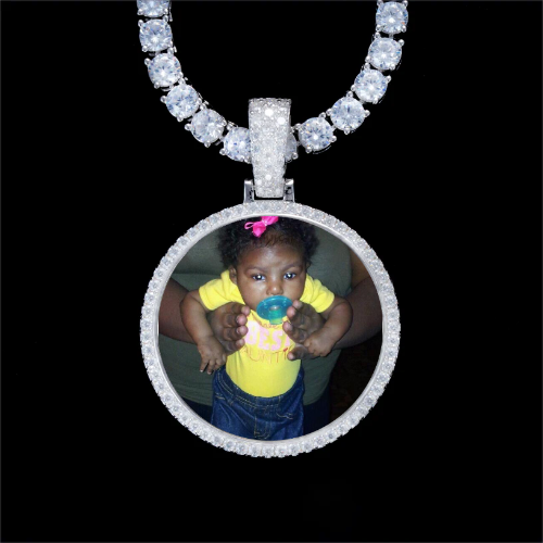 925S & VVS Moissanite 3D Circle Custom Picture Pendant