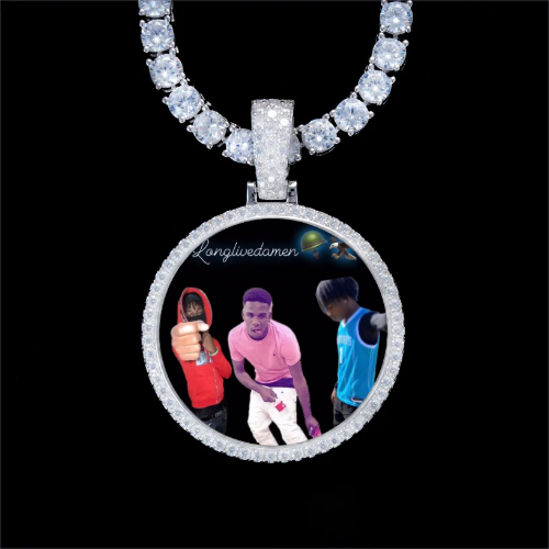 925S & VVS Moissanite 3D Circle Custom Picture Pendant