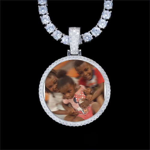 925S & VVS Moissanite 3D Circle Custom Picture Pendant