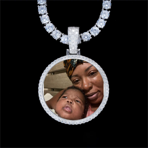 925S & VVS Moissanite 3D Circle Custom Picture Pendant