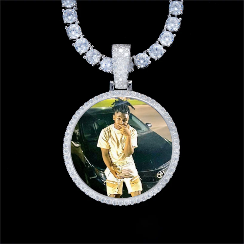925S & VVS Moissanite 3D Circle Custom Picture Pendant