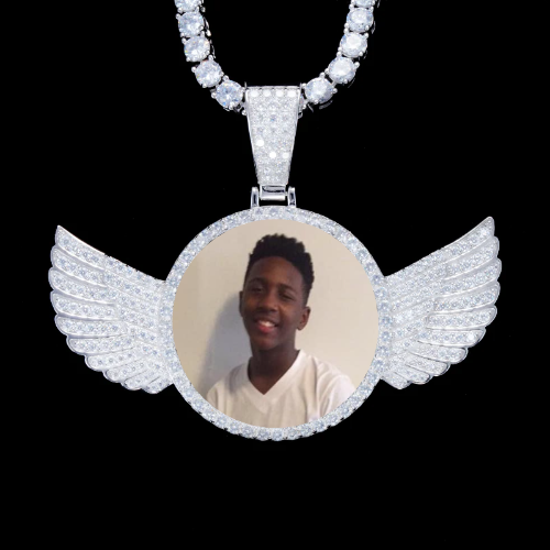925S & VVS Moissanite 3D Wing Custom Picture Pendant