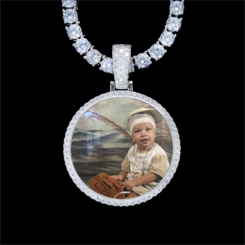 925S & VVS Moissanite 3D Circle Custom Picture Pendant