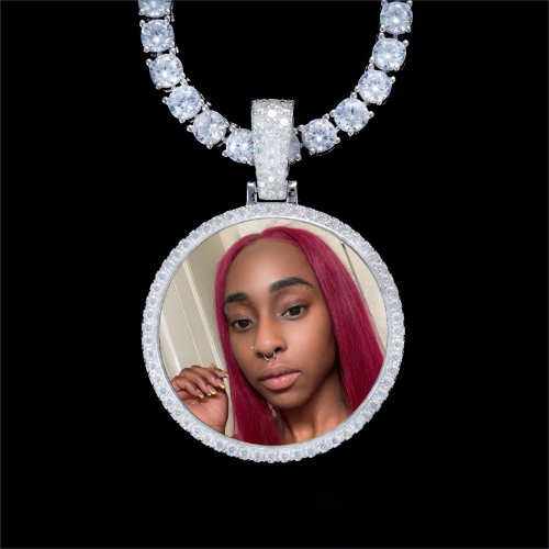 925S & VVS Moissanite 3D Circle Custom Picture Pendant