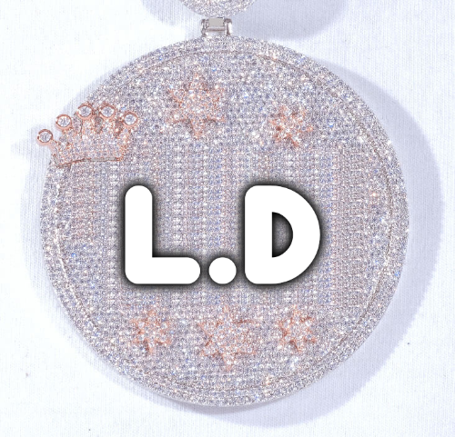CUSTOM LETTER NECKLACE 3D BIG CROWN DISC