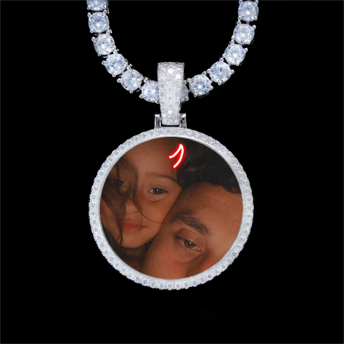 925S & VVS Moissanite 3D Circle Custom Picture Pendant