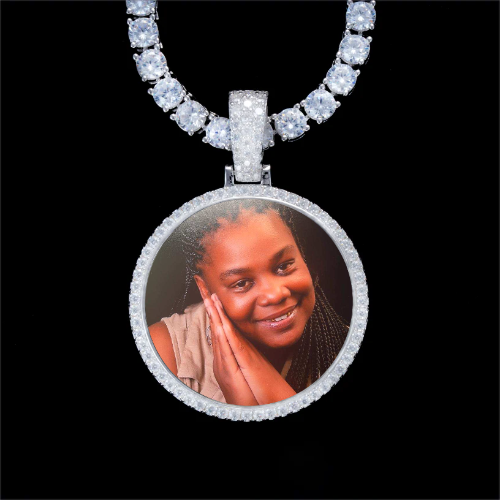 925S & VVS Moissanite 3D Circle Custom Picture Pendant