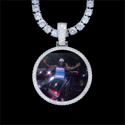 925S & VVS Moissanite 3D Circle Custom Picture Pendant