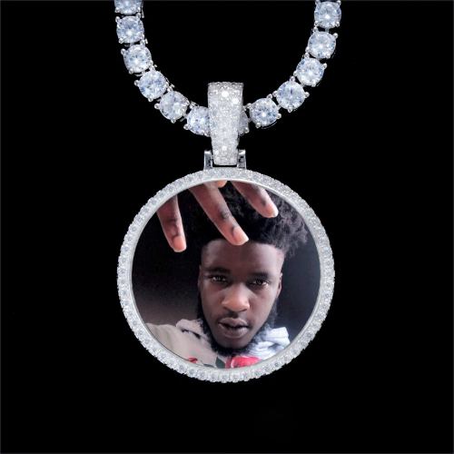 925S & VVS Moissanite 3D Circle Custom Picture Pendant