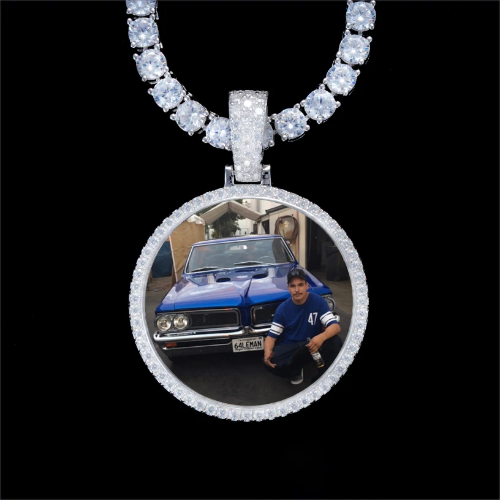 925S & VVS Moissanite 3D Circle Custom Picture Pendant