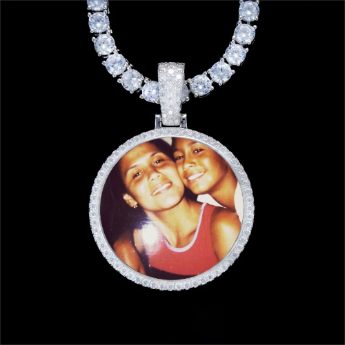 925S & VVS Moissanite 3D Circle Custom Picture Pendant