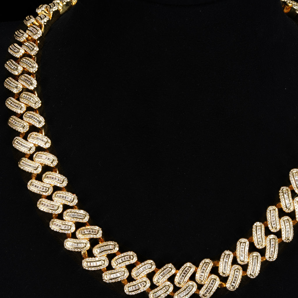 15mm 18K White/Gold-Plated BlingBling Baguette Iced Cuban Chain
