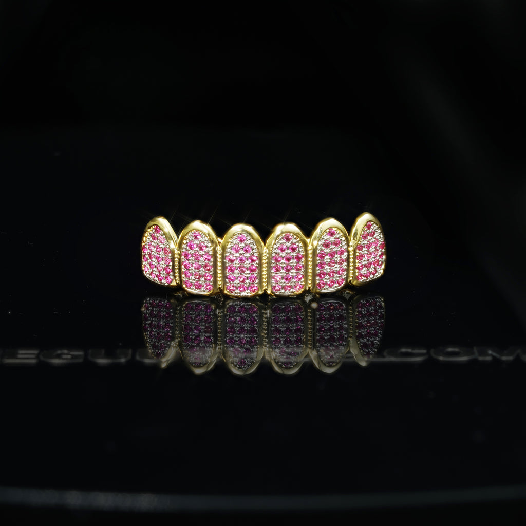 LIMITED STOCK!Gold-Plated Rose Red Micro-inlay CZ Grillz