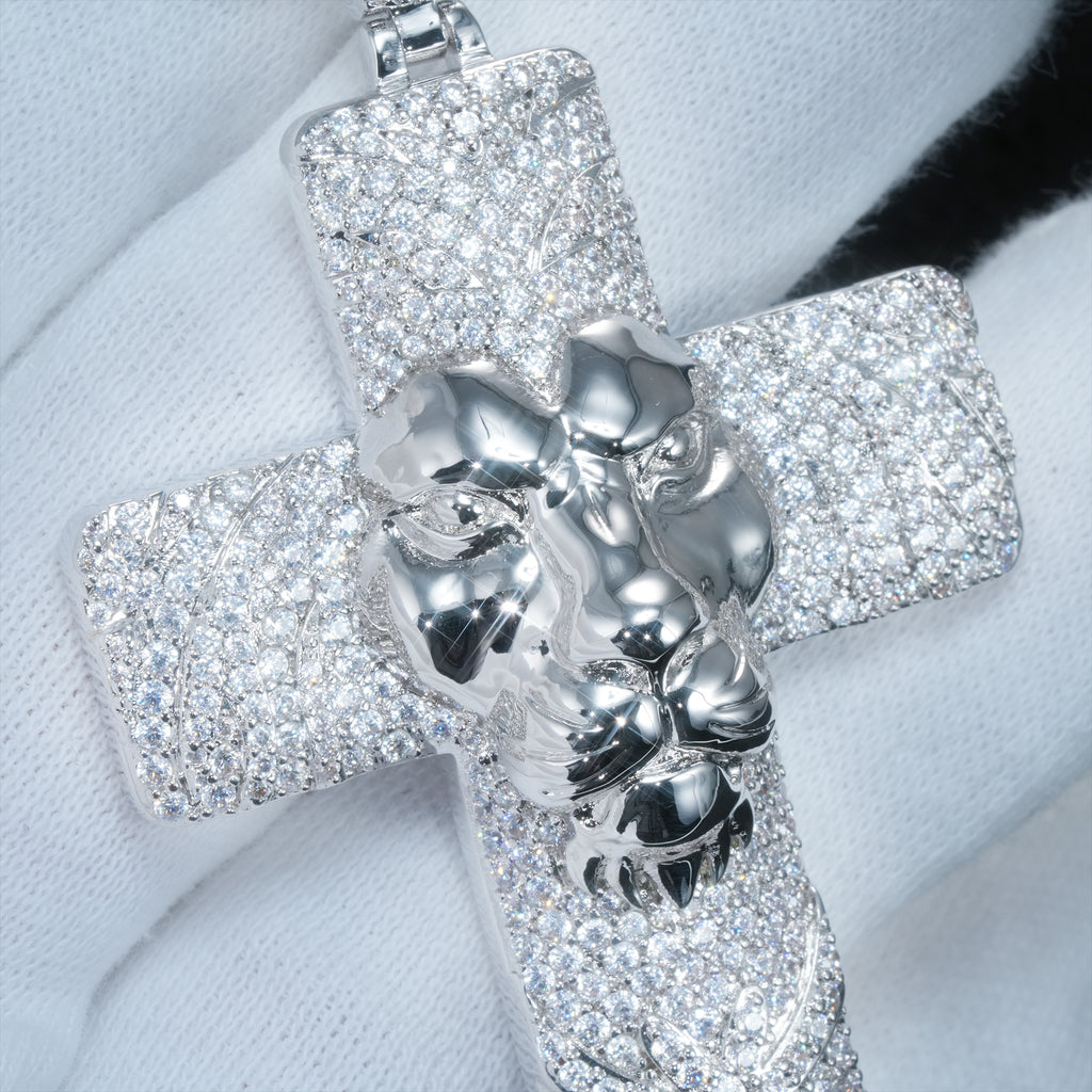 Iced Lion Cross Pendant
