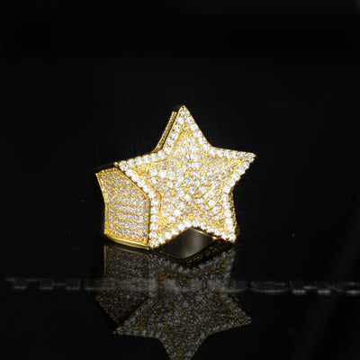 18k Solid Gold-Plated Micro-inlay Rhinestone Pentagram Hip Hop Ring
