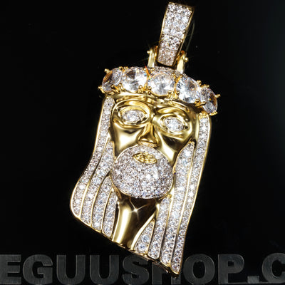 23mm  Iced Iced CZ Gold-Plated  Retro Jesus Crown Pendant &  Cuban Link Chain