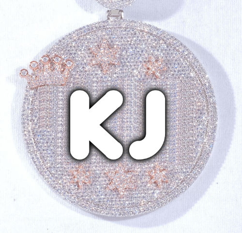 CUSTOM LETTER NECKLACE 3D BIG CROWN DISC