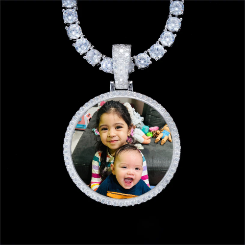 925S & VVS Moissanite 3D Circle Custom Picture Pendant