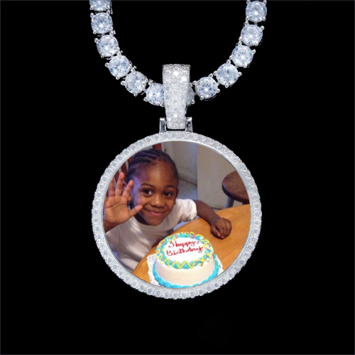 925S & VVS Moissanite 3D Circle Custom Picture Pendant