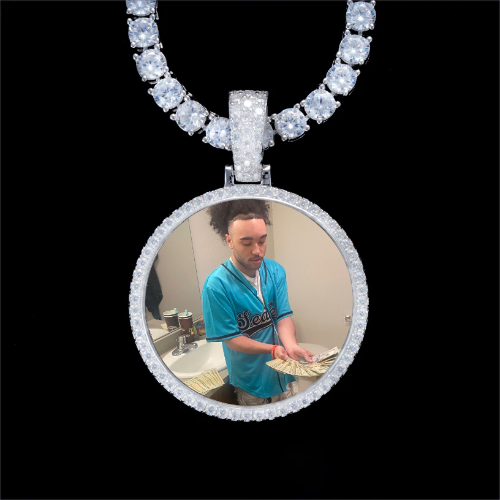 925S & VVS Moissanite 3D Circle Custom Picture Pendant