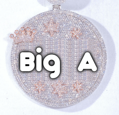 CUSTOM LETTER NECKLACE 3D BIG CROWN DISC