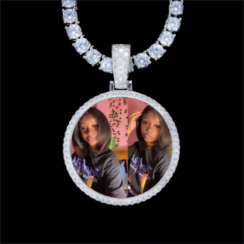 925S & VVS Moissanite 3D Circle Custom Picture Pendant