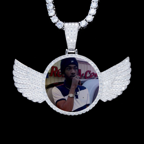 925S & VVS Moissanite 3D Wing Custom Picture Pendant