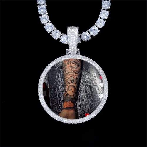 925S & VVS Moissanite 3D Circle Custom Picture Pendant