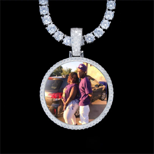 925S & VVS Moissanite 3D Circle Custom Picture Pendant
