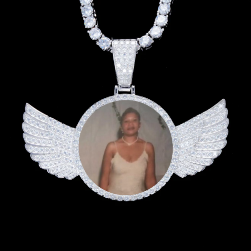 925S & VVS Moissanite 3D Wing Custom Picture Pendant