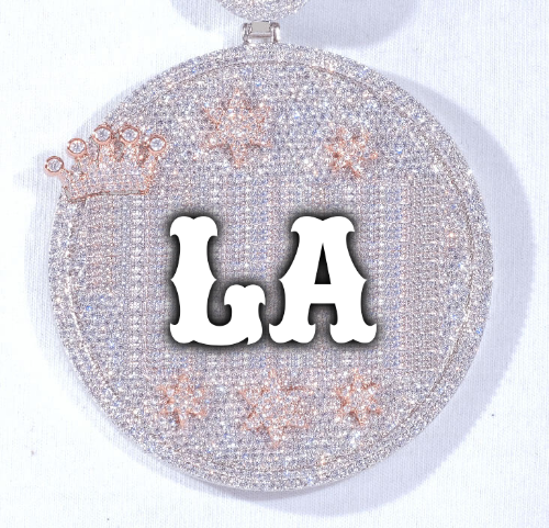 CUSTOM LETTER NECKLACE 3D BIG CROWN DISC