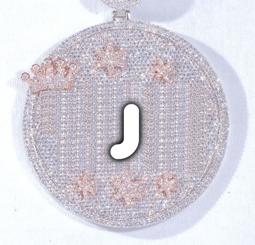 CUSTOM LETTER NECKLACE 3D BIG CROWN DISC
