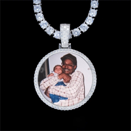 925S & VVS Moissanite 3D Circle Custom Picture Pendant