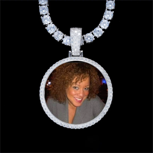 925S & VVS Moissanite 3D Circle Custom Picture Pendant