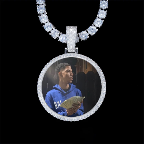 925S & VVS Moissanite 3D Circle Custom Picture Pendant