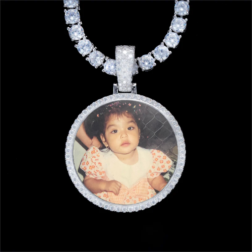 925S & VVS Moissanite 3D Circle Custom Picture Pendant