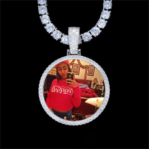 925S & VVS Moissanite 3D Circle Custom Picture Pendant
