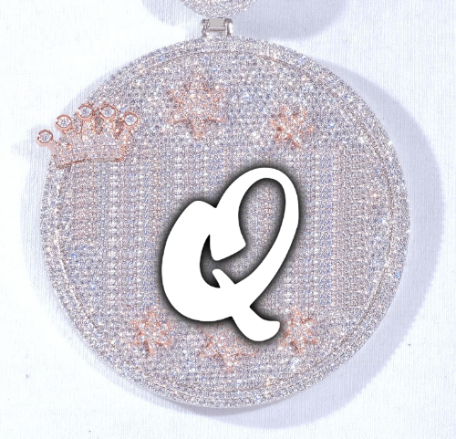 CUSTOM LETTER NECKLACE 3D BIG CROWN DISC