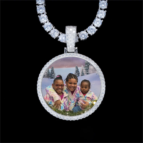 925S & VVS Moissanite 3D Circle Custom Picture Pendant