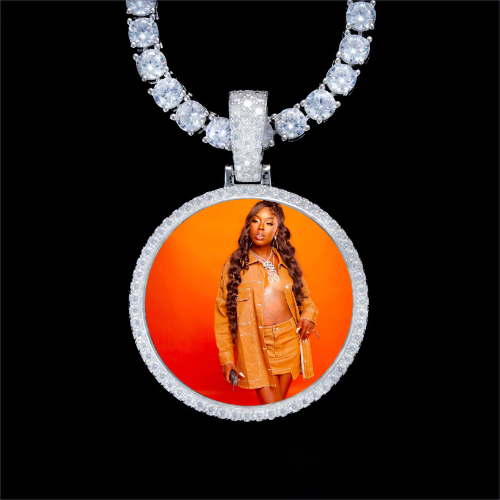 925S & VVS Moissanite 3D Circle Custom Picture Pendant