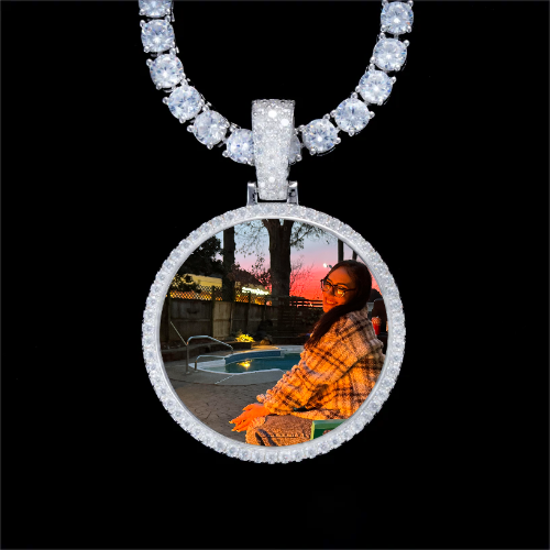 925S & VVS Moissanite 3D Circle Custom Picture Pendant
