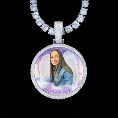 925S & VVS Moissanite 3D Circle Custom Picture Pendant