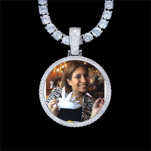 925S & VVS Moissanite 3D Circle Custom Picture Pendant