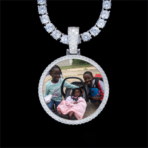 925S & VVS Moissanite 3D Circle Custom Picture Pendant