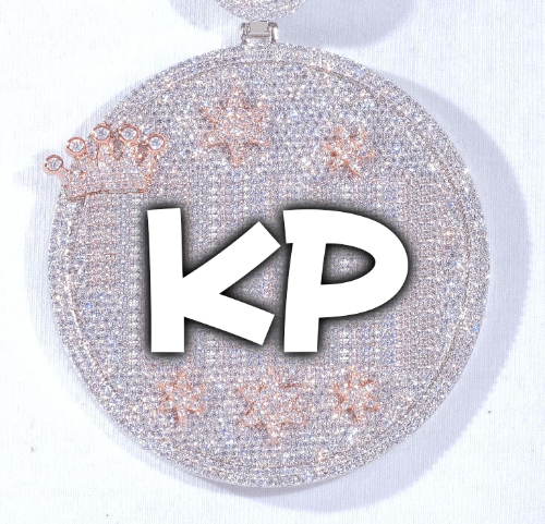 CUSTOM LETTER NECKLACE 3D BIG CROWN DISC