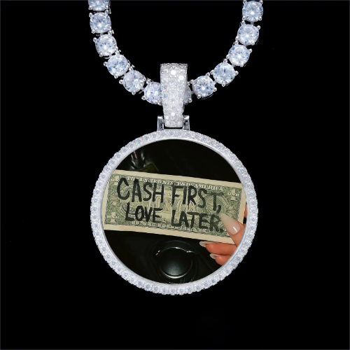 925S & VVS Moissanite 3D Circle Custom Picture Pendant